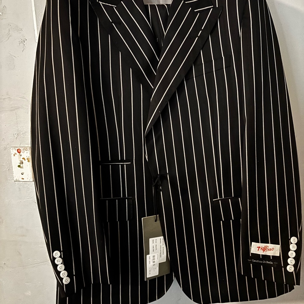 Tasso Elba Black Blazer with White Pinstripes